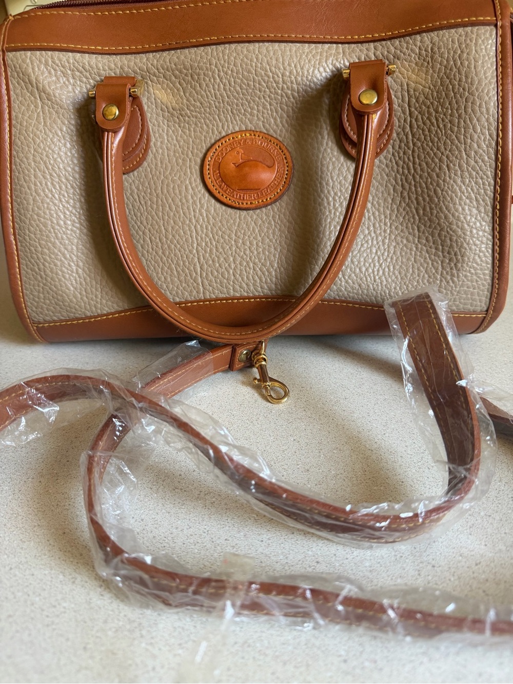 Dooney & Bourke Style Pebbled Leather Satchel in Tan/Brown